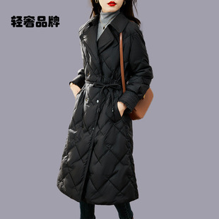 朗姿约定西装领羽绒服女中长款修身显瘦气质冬季2026年新款白鸭绒