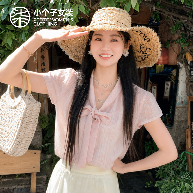 柒量一裁小个子温柔风短袖上衣图片