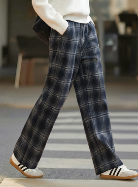 柒量一裁百小个子巨好看松紧腰显瘦秋冬格子休闲裤93-94cm1424