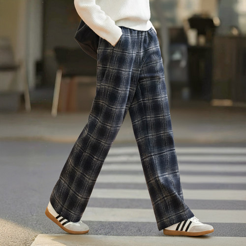 格子宽松松紧腰显瘦秋冬休闲裤
