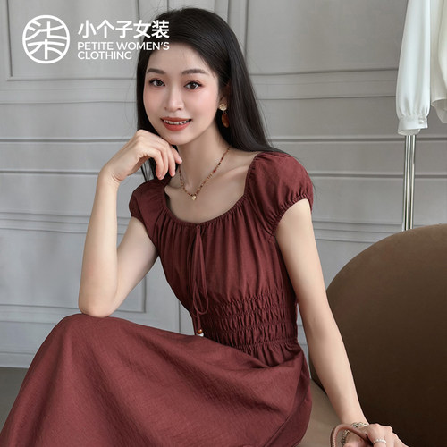柒量一裁小个子红色气质连衣裙