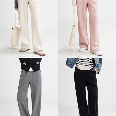 小个子浅粉色垂坠感休闲阔腿裤