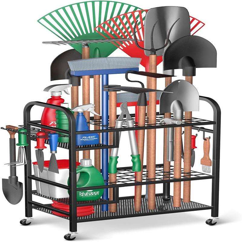 带轮子的花园工具收纳架电动工具收纳盒工具支架整理储物架置物架