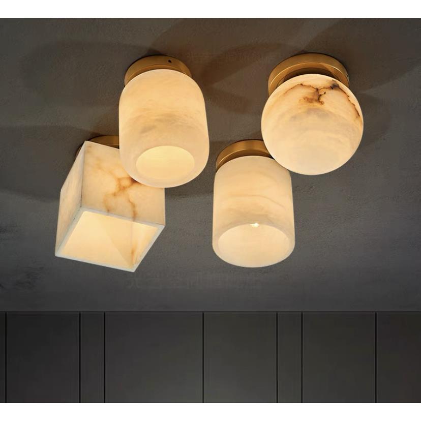 中山工厂新中式云石吸顶灯全铜简约轻奢走廊过道玄关单头圆形方形