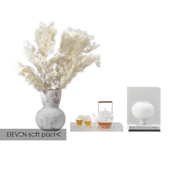 中式复古样板间软装摆件创意玻璃茶具陶瓷花器亚克力展示架装饰品