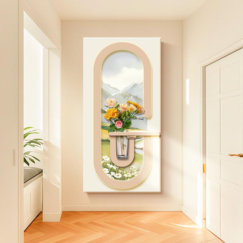 灯画玄关装饰画奶油风走廊尽头壁画led灯发光过道挂画花卉楼梯画