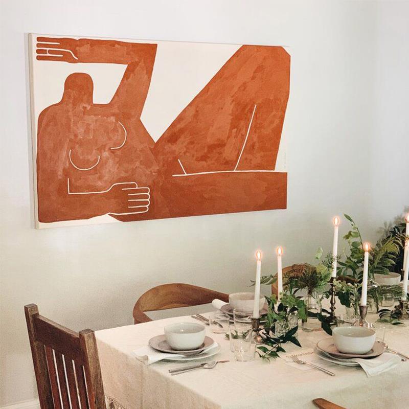 抽象派中古奶油系挂画小众艺术客厅沙发后装饰画美拉德复古马蒂斯