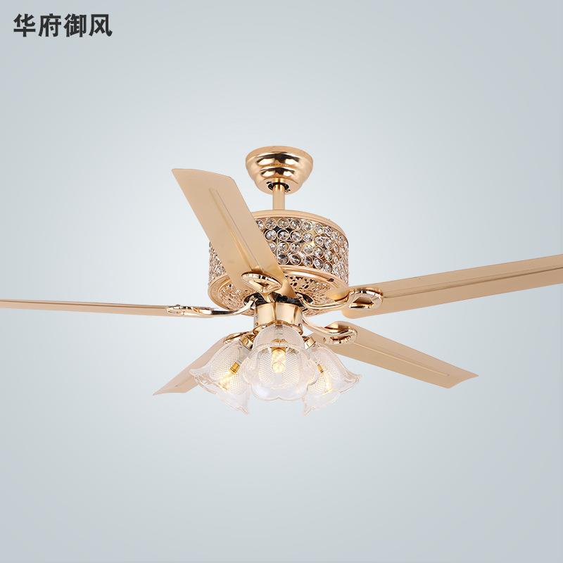 跨境复古美式风格吊扇灯一体风扇灯创意餐厅铁艺吊灯客厅水晶吊灯