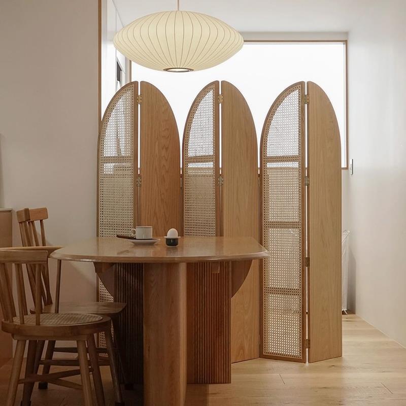 日式屏风遮挡客厅入户实木折屏藤编镂空隔断现代简约原木折叠座屏