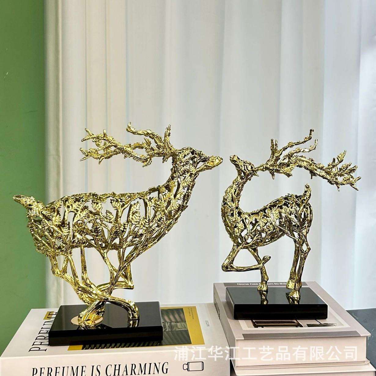 现代客厅酒柜电视柜摆件家居装饰品 金属梅花鹿工艺品