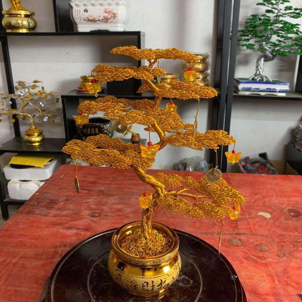 盆景造型铝丝摆件发财树摇钱树铝线纯手工客厅摆件屋内编织工泉熔