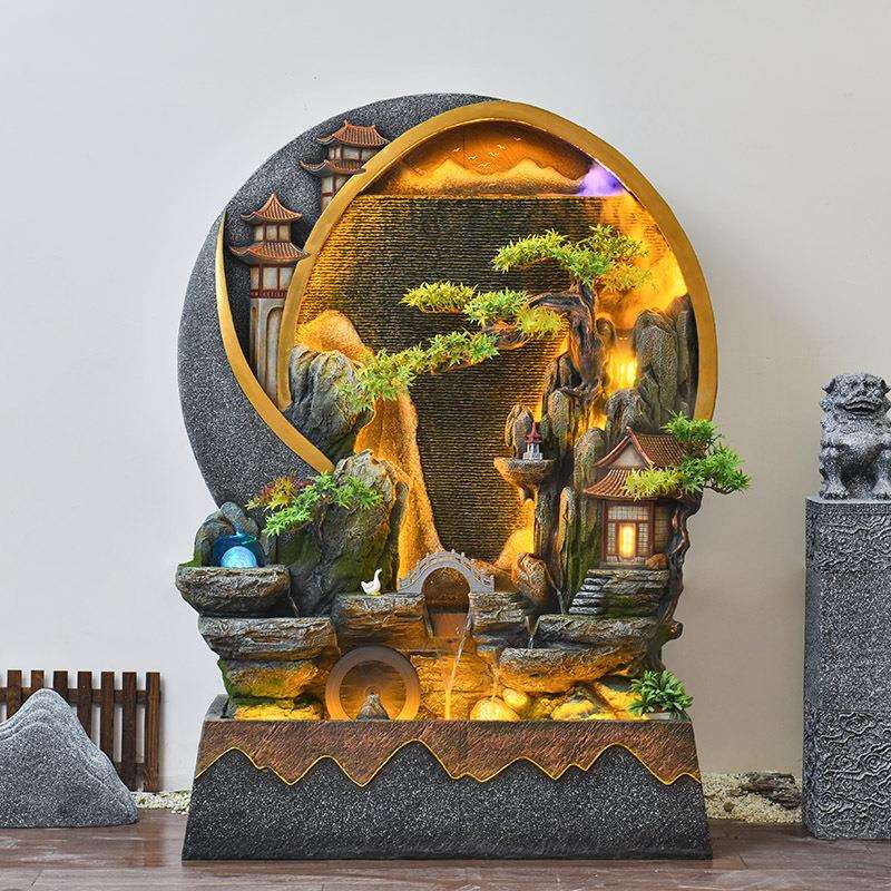 水幕墙客厅流水屏风隔断假山喷泉山水景观庭院户外招财风水轮摆件