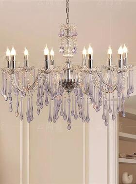 法式客厅水晶吊灯卧室紫色水滴灯鼻涕灯高级感餐厅蜡烛灯个性艺术