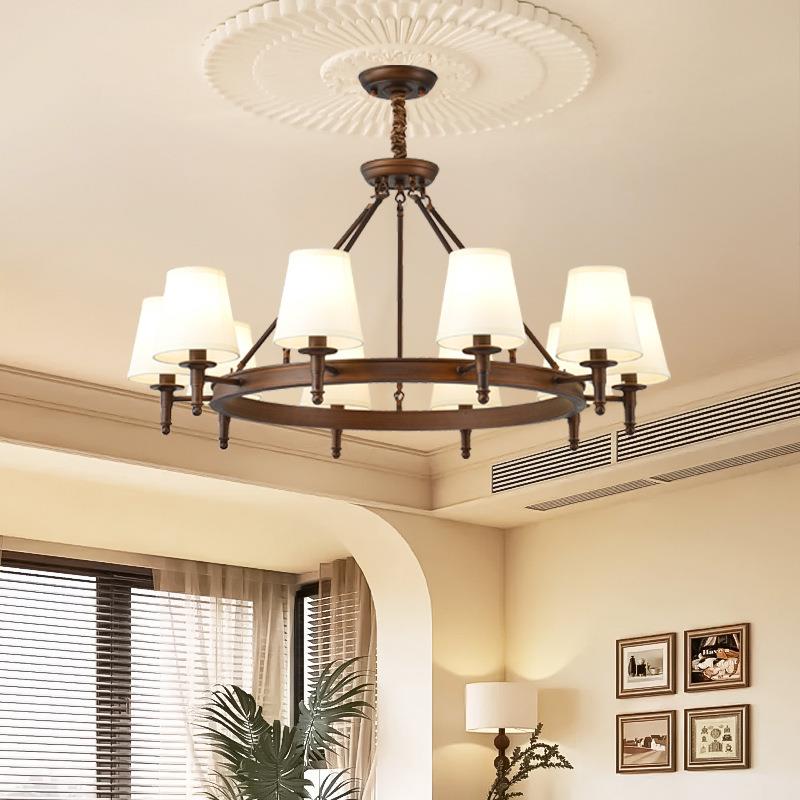 美式客厅吊灯 现代简约卧室餐厅灯新款乡村布艺灯 书房复古灯具