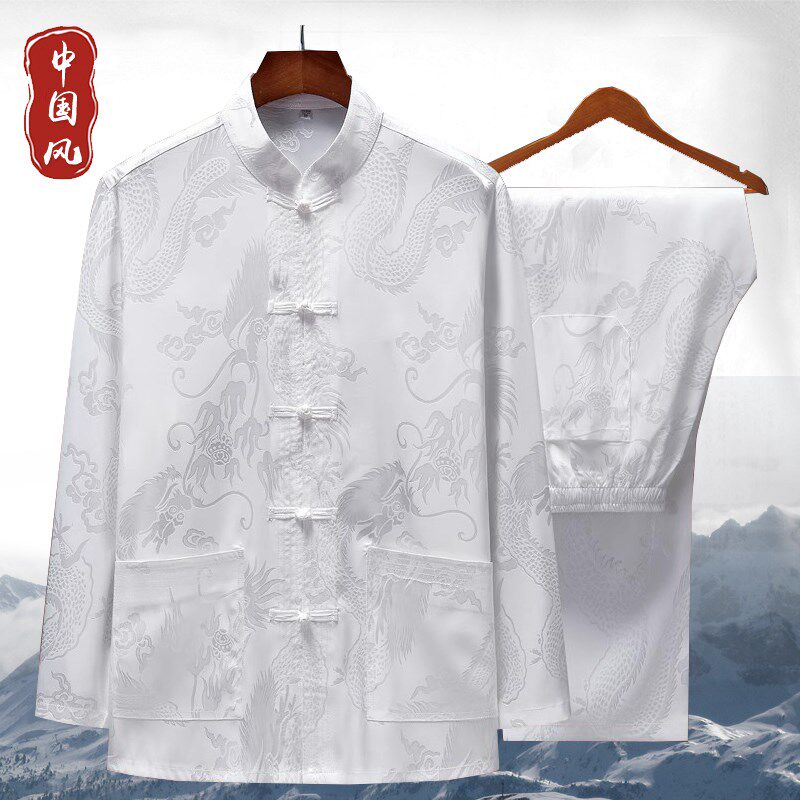 中国风长袖唐装男套装春夏季中老年宽松休闲晨练服爷爷爸爸太极服