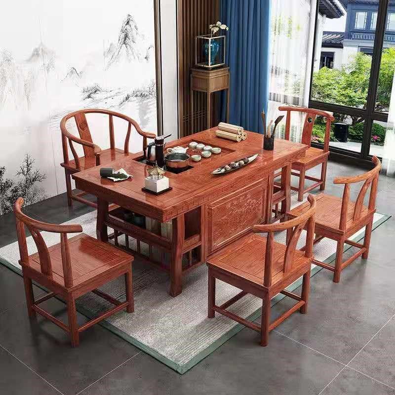 新中式榆木茶桌椅组合家用客厅实木茶几小茶几办公室两用茶台茶桌