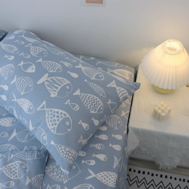 小鱼儿浅蓝全棉床单被单单件 纯棉A类婴儿级面料 被套定制双层纱,床上用品,床单,淘宝优惠券,粉丝福利购,淘宝优惠卷