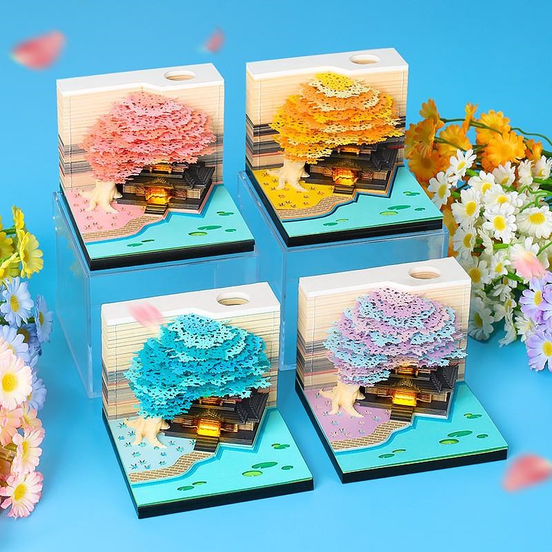 商务开业礼品文创工n艺纪念品纸雕便利贴桌面摆件树屋3D立体便签