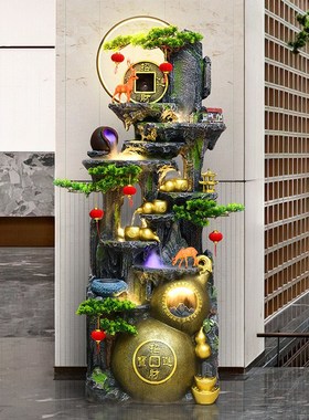 客厅落地假山流水喷泉办公室循环水系陶罐摆件葫芦招财造景加湿器