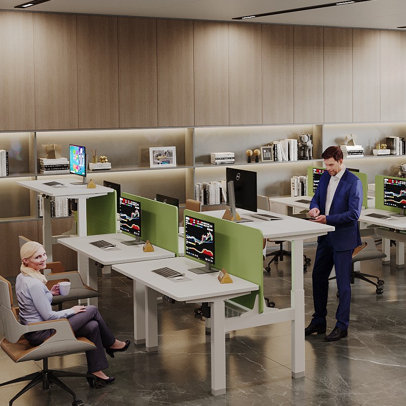 智能电动升降职员办公桌简约现代2人位电脑桌办公家具屏风员工位