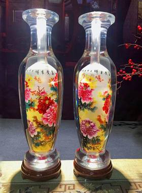 新中式现代家居客厅玄关摆件内画花瓶纯手工作画可题字祝福语牡丹