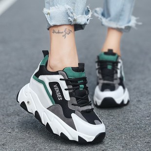 软底轻便运动休闲鞋 厚底老爹鞋 新款 2025年春季 网面透气内增高女鞋