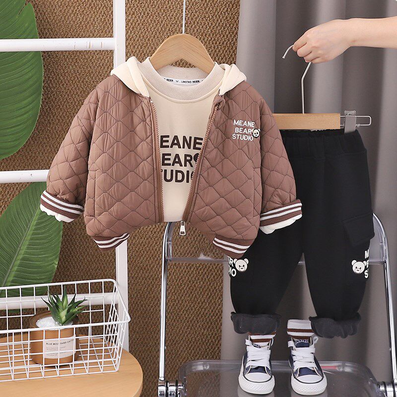 男童秋冬加绒套装儿童冬装帅气三件套2024新款1一3岁宝宝冬季外套