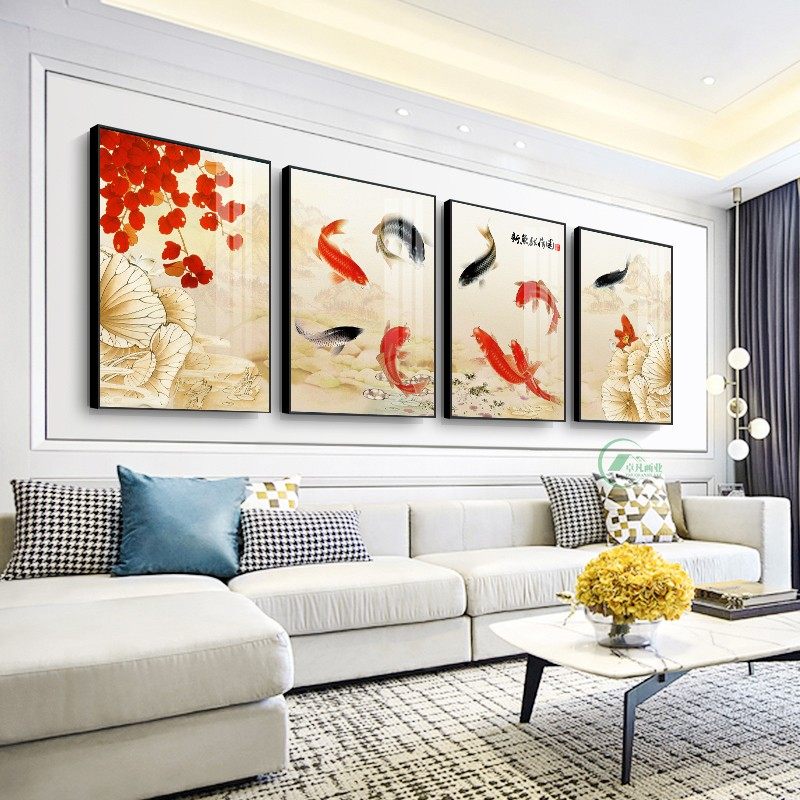 新中式装饰画客厅现代简约四联组合大气字画沙发背景墙挂画壁画,家居饰品,现代装饰画,淘宝优惠券,粉丝福利购,淘宝优惠卷