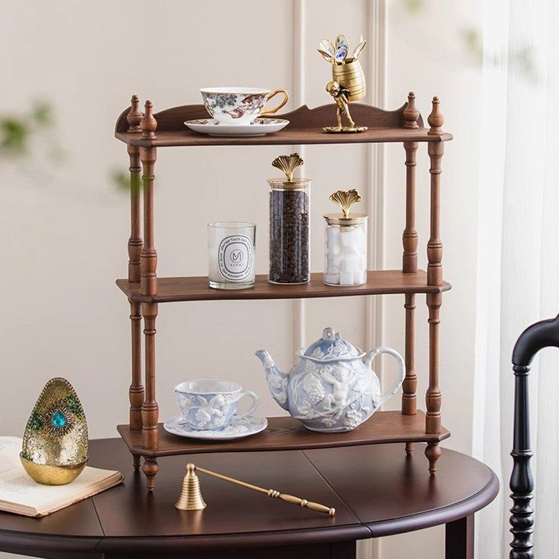 中古风桌面分层置物架家用茶杯墙上壁挂架复古实木多层落地收纳架,家居饰品,装饰摆件,淘宝优惠券,粉丝福利购,淘宝优惠卷