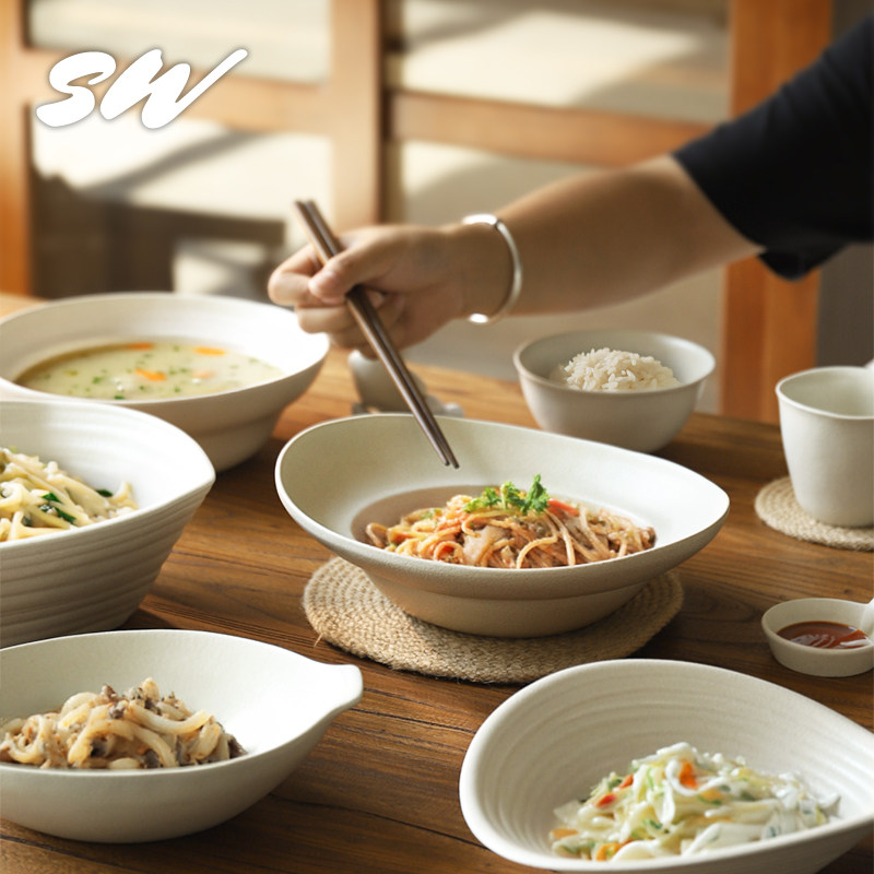 三雾覆古粗陶碗盘餐具创意手作饭厅沙拉料理碗民宿盘子汤面 面碗