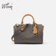 WHY新款 波士顿包经典 老花软松弛简约休闲手提斜挎包大容量通勤包