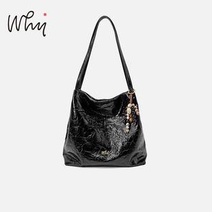 WHY单肩托特包真皮水桶包慵懒风大容量hobo包头层牛皮秋冬新款