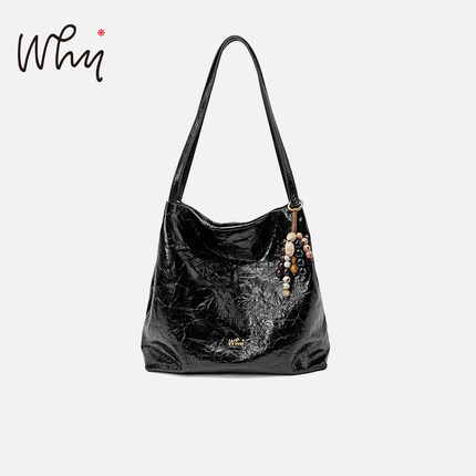 WHY单肩托特包真皮水桶包慵懒风大容量hobo包头层牛皮秋冬新款