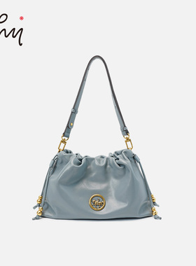 WHY女包2026新款头层牛皮福禄云朵包慵懒风抽绳束口单肩包斜挎包