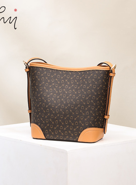 WHY女包老花包包女简约高级感水桶包老花通勤大容量单肩斜挎包新