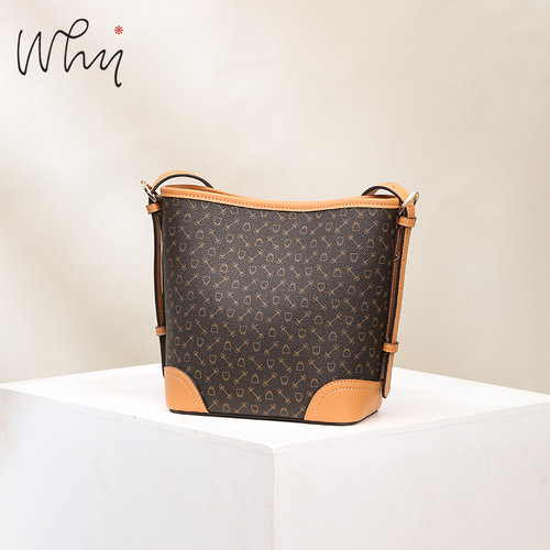 WHY水桶包马镫印花大容量斜挎包