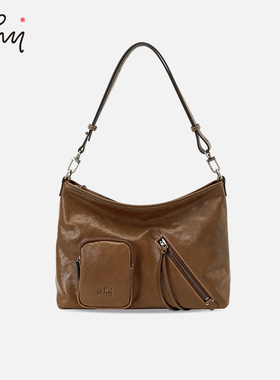 WHY女包单肩Hobo包植鞣皮小众设计多口袋包大容量百搭通勤斜挎包