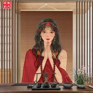 竹帘窗帘卷帘茶室背景国潮花旦玄关隔断戏曲日式 新中式 挂画门帘子
