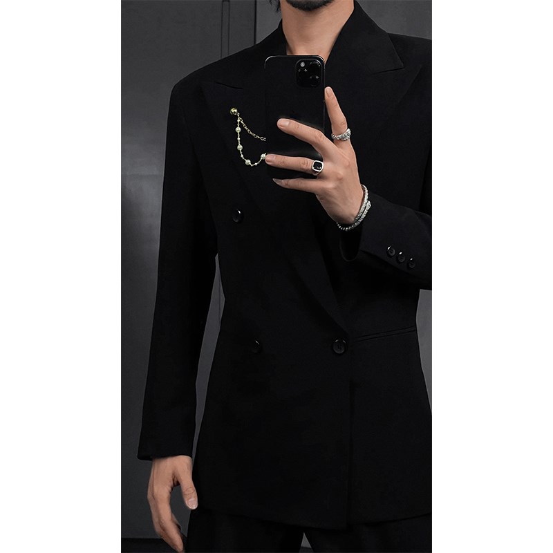 龙叨叨2024春季新款潮流复古英伦风轻奢高级感绅士西服西裤套装