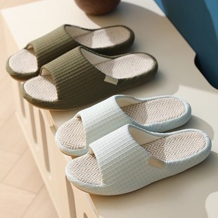 居家亚麻拖鞋 四季 女防滑软底室内家用静I音地板吸汗棉麻情侣夏男