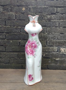 中式传统特色礼物 居家装饰花瓶人物摆设 手工彩花旗袍工艺品