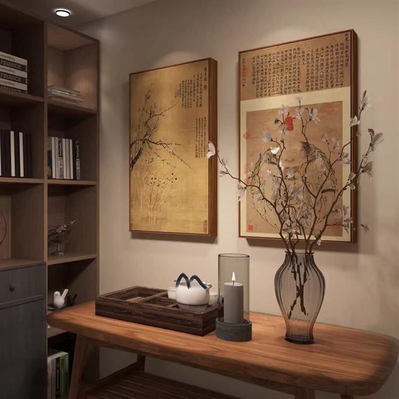 宋徽宗新中式茶室背景墙挂画禅意花鸟客厅装饰画国画宋代美学壁画