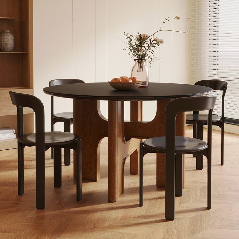 中古风圆形岩板餐桌椅2024新款实木饭桌小户型家用轻奢简约现代