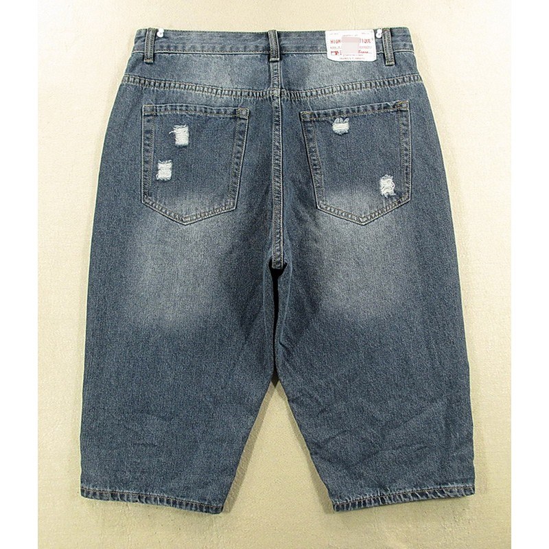 牛仔中裤七分裤男美式高腰无弹束脚休闲破洞哈伦裤D403/5587*30