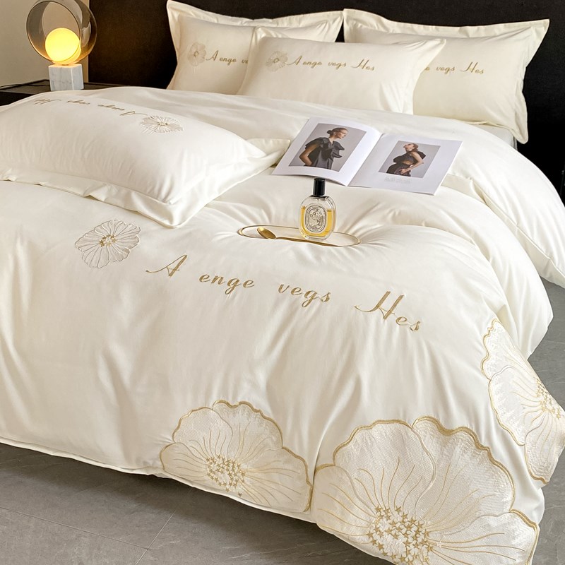 韩式全棉纯棉公主风四件套亲肤裸睡被套床单床笠纯色简约床上用品