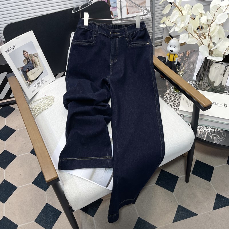 胡子叔大码女装直筒窄版高腰阔腿裤休闲韩系减龄百搭显瘦牛仔裤春