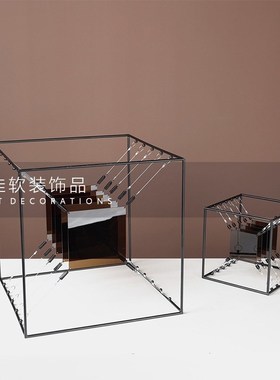 现代极简高级感金属轻奢亚克力叠影工艺品售楼处软装饰品客厅摆件