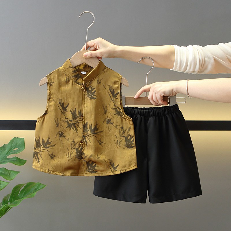 男童夏季无袖中国风唐装套装2025新款儿童夏汉服宝宝新中式表演服