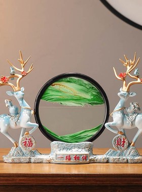 创意鹿摆件高档玄关客厅酒柜沙漏流沙画乔迁新家居装饰品结婚礼物