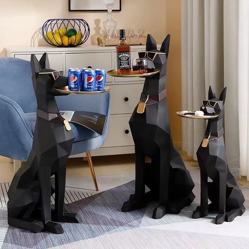 招财创意狗狗落地托盘摆件工艺品办公室沙发茶几旁边创意大号摆饰